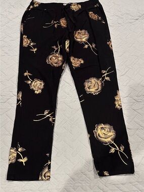 Fresh Prince of Bel Air Pants Men XL Black Gold Rose Print Stretch Casual Pants